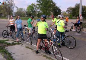 Cyclists taking a water break